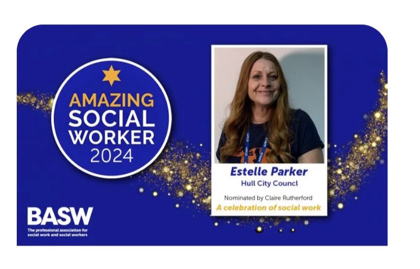 Huge well done to Estelle Parker ! Amazing Social Worker 2024 - We are proud to have you with us in Hull City Council Estelle Parker ! Exceptional Person & SW 👏🫶

Read about all the social workers accomplishments ⬇️ | @BASW_UK 
#ASW2024 | #WSWD2024