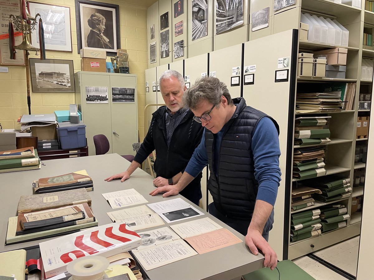 chicagosymphony's tweet photo. Last November, Maestro Jakub Hrůša visited the music library and @CSOArchives, where he viewed historic scores of Martinů’s First Violin Concerto and Strauss’ Also sprach Zarathustra and Death and Transfiguration, all of which he conducts during his two-week March residency. https://t.co/sOvjditLPU