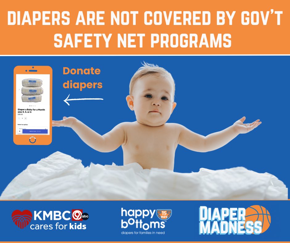 Help us collect 500,000 diapers during the month of March! Help a 👶 for as little as $12. Donate here: bit.ly/3uShfff Thanks so much to <a href="/kmbc/">KMBC</a> for partnering with us to care for kids! #kmbc9caresforkids #diapermadness🏀 <a href="/KrisKetzKMBC/">Kris Ketz</a> <a href="/BryaBerryKMBC/">Brya Berry</a>