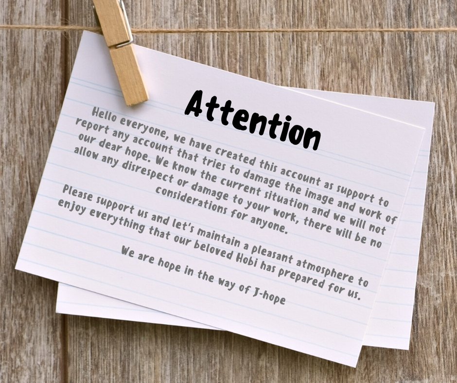 Hello everyone, we have created this account as a support to report any account that tries to damage the image and work of our dear Hope.
Please support us and let's maintain a pleasant atmosphere to enjoy everything that our beloved Hobi has prepared for us.