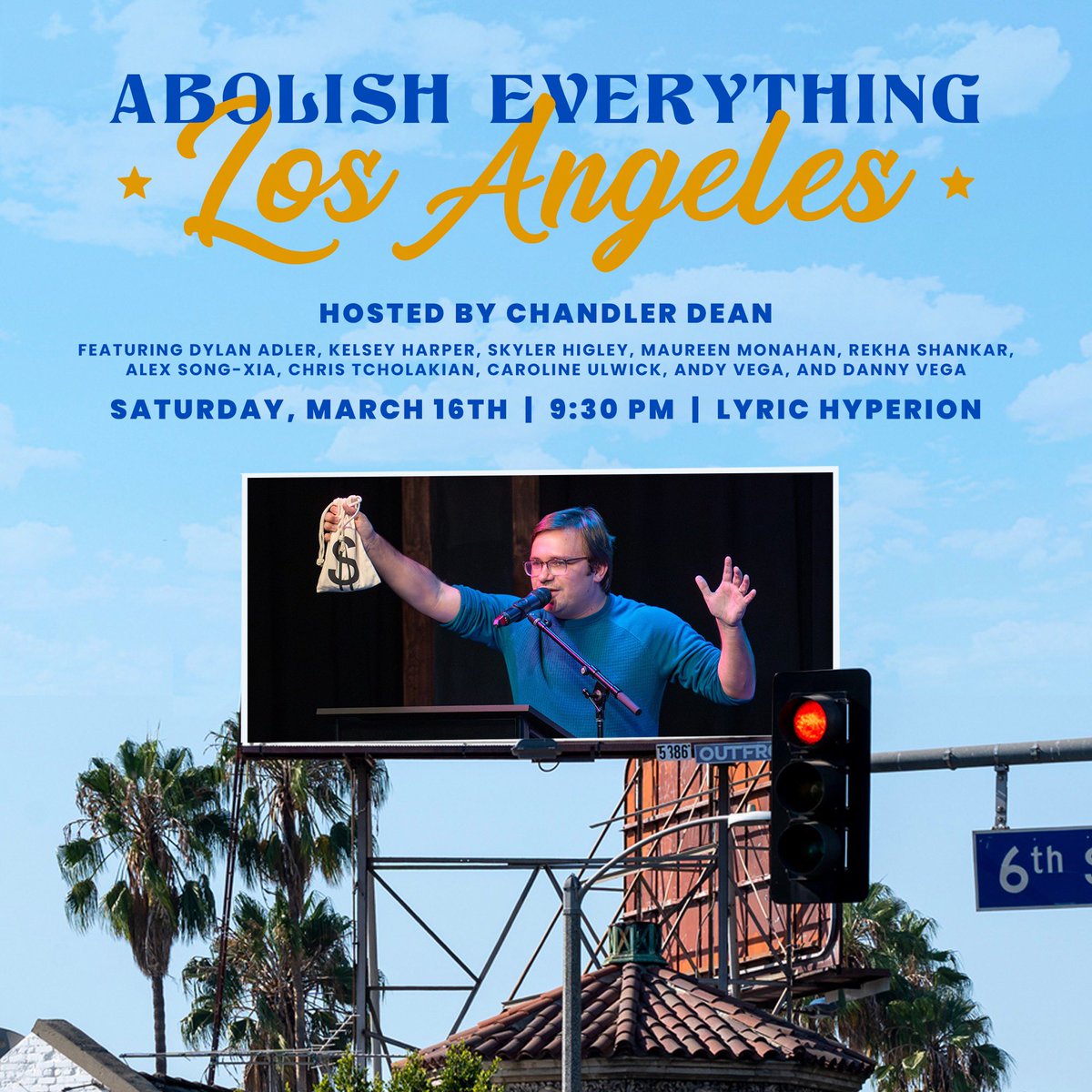 SATURDAY, MARCH 16th—Abolish Everything is coming to LA! We got a stacked lineup. We got @andymvega flying CROSS COUNTRY to maintain his attendance trophy on panel. And we got the good folks @LyricHyperion hosting us. Promo code: abolishchandler Tix: eventbrite.com/e/abolish-ever…