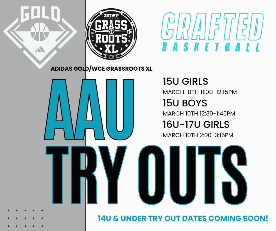 We are excited to announce our try out dates for the Boys &amp; Girls 15U-17U Spring/Summer AAU season. Please register at craftedbasketball.com. Players from MT WY ID ND SD welcome!!!