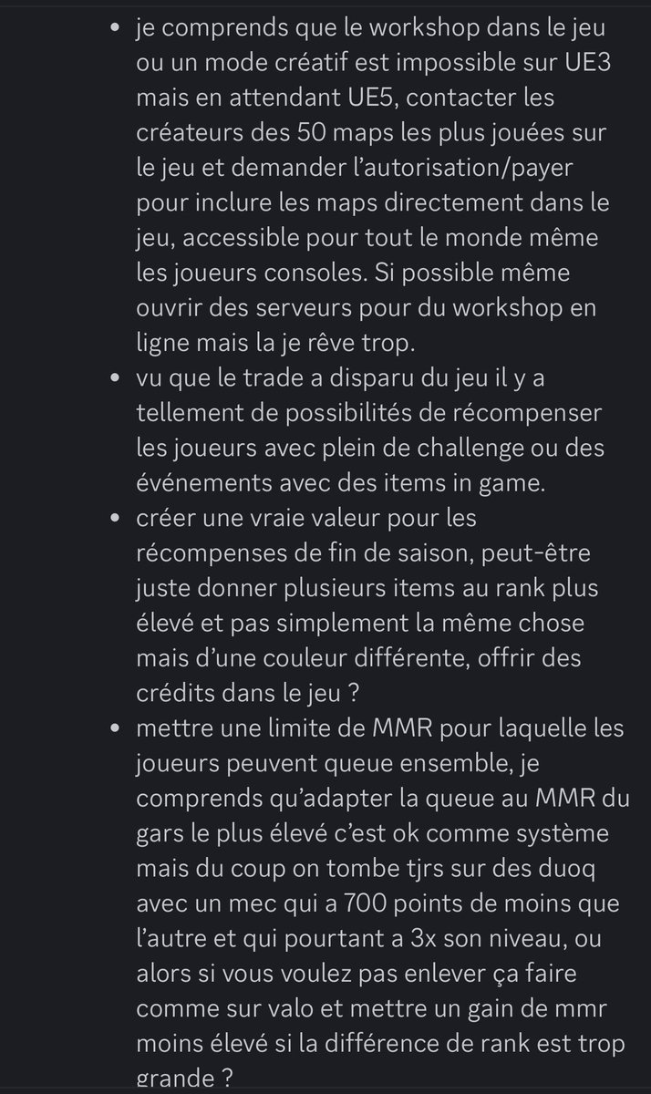 Eversax's tweet photo. Je devais donner mes axes d’amélioration pour RL, je les partage ici aussi car on me pose souvent la question. Hésitez pas en-dessous du tweet à mettre vos idées/avis aussi. Peut-être qu’on arrivera à faire changer les choses un jour (giga copium) https://t.co/vIXAhVFf9q