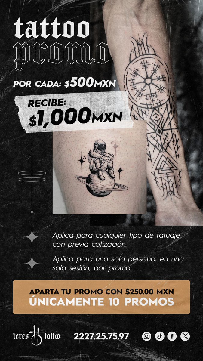 Nuestro amigo de teres.tatto tiene una mega promo 🔥🔥🔥
instagram.com/teres.tattoo?i…
#tattoo #Promoción