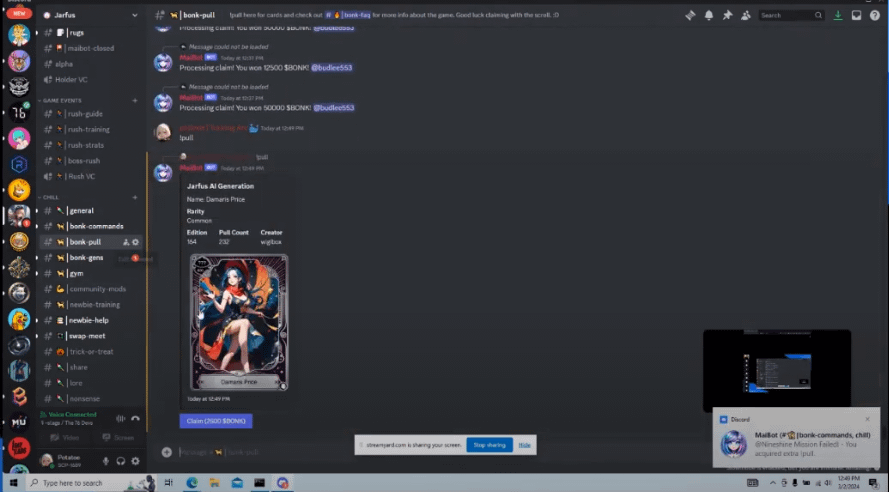 5. MaiBot - <a href="/JarfusAI/">Jarfus</a> 
Maibot is a discord bot that makes community games profitable thru cNFTs. Current games are short lived, overused, and don’t make anyone money. Miabot solves this with a unique cNFT system of create, collect, and play.