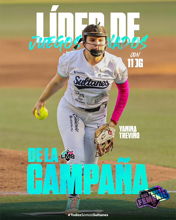 SultanesFemenil's tweet photo. ¡Digan hola, a la Líder de juegos ganados en la Liga Mexicana de Softbol! 😍

¡La histórica, YANINA TREVIÑO! 👏👏 https://t.co/sDBoU8HL2A