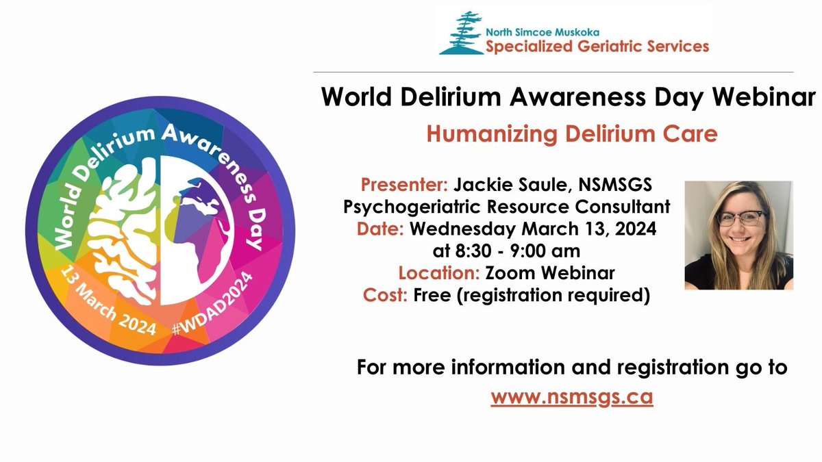 Join us for our World Delirium Awareness Day Webinar on Wednesday, March 13 at 8:30am. Registration is free! waypointcentre-ca.zoom.us/webinar/regist… #WDAD2024