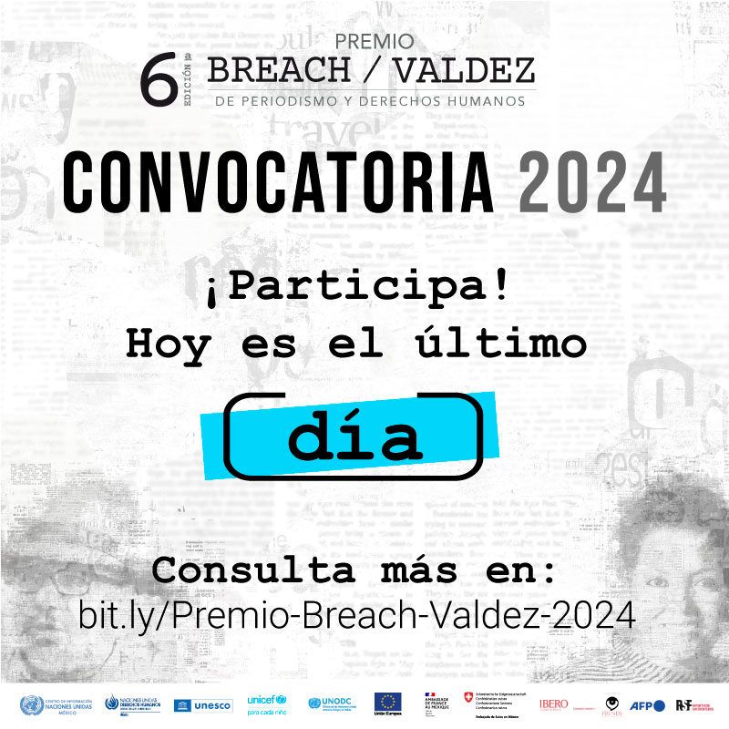 ‼️ No te quedes fuera ‼️ HOY cierra la Convocatoria 2024 del Premio <a href="/BreachValdez/">PremioBreachValdez</a> de Periodismo y #DerechosHumanos. 

📢Consulta las bases premiobreachvaldez.mx y ¡participa!