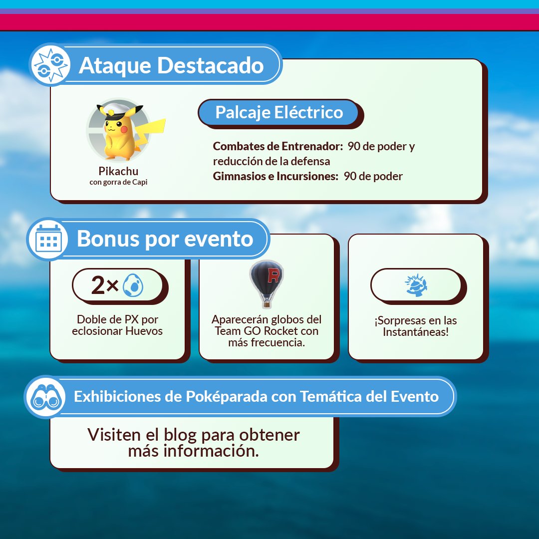 ¡A la orden, capitán! ⚓🌊

¡Hoy es el día, Entrenadores! Ha llegado la hora del evento de Celebración de la Serie Horizontes Pokémon. Únanse a la fiesta desde hoy a las 10:00 a.m. hasta el lunes 11 de marzo de 2024 a las 8:00 p.m. (hora local).