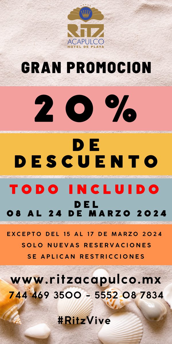 Continuan las promociones con un 20% de descuento 😍 reserva en ritzacapulco.mx 
📱 744 469 3500 - 5552 08 7834
#Acapulco #TodoIncluido #vacaciones