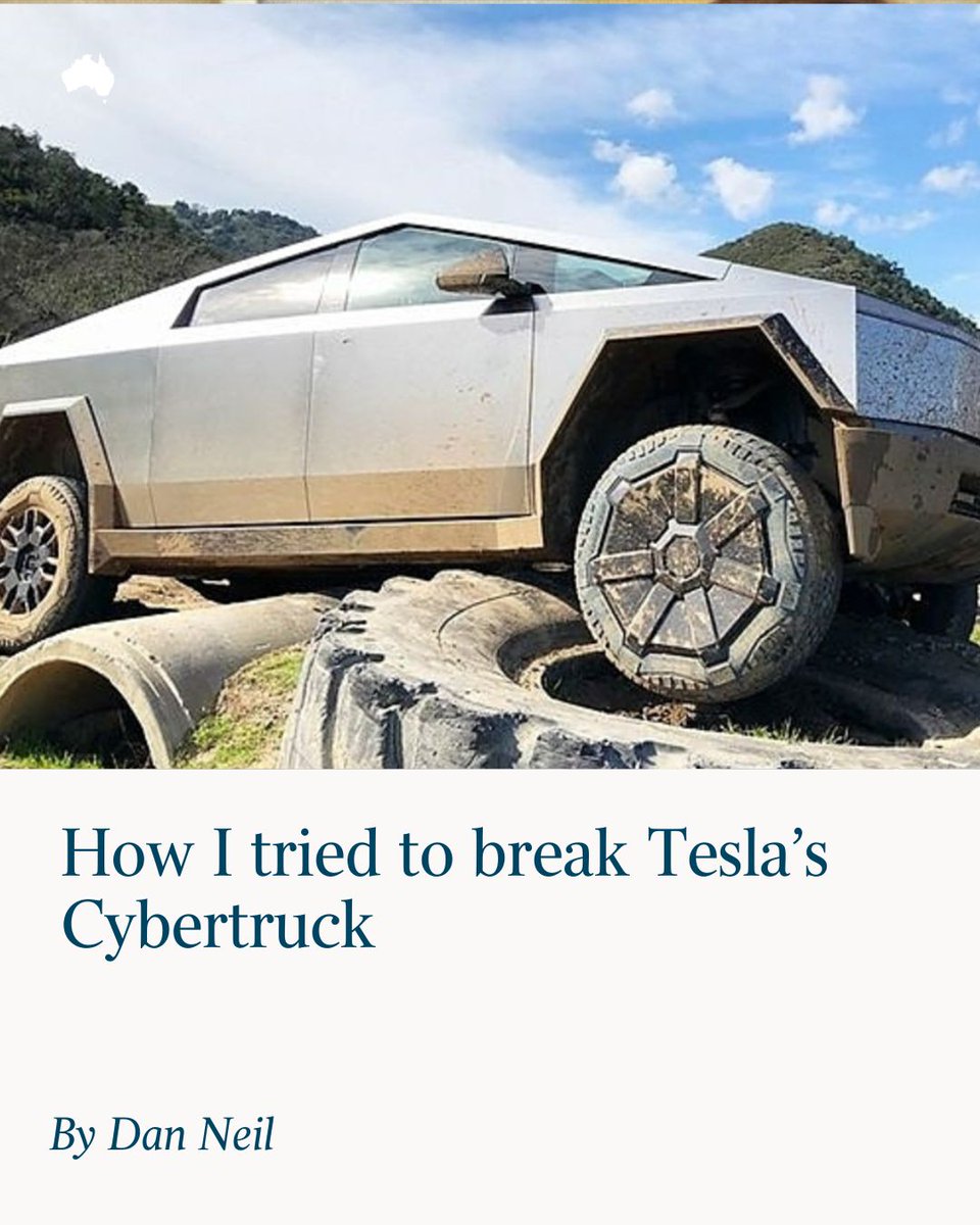 australian's tweet photo. The mission: take Elon Musk's much-vaunted Tesla Cybertruck and spend 48 hours giving it the thrashing of its life. How did it perform? Read on: https://t.co/DPgqPSjcwW https://t.co/Xe4iY0uzsY