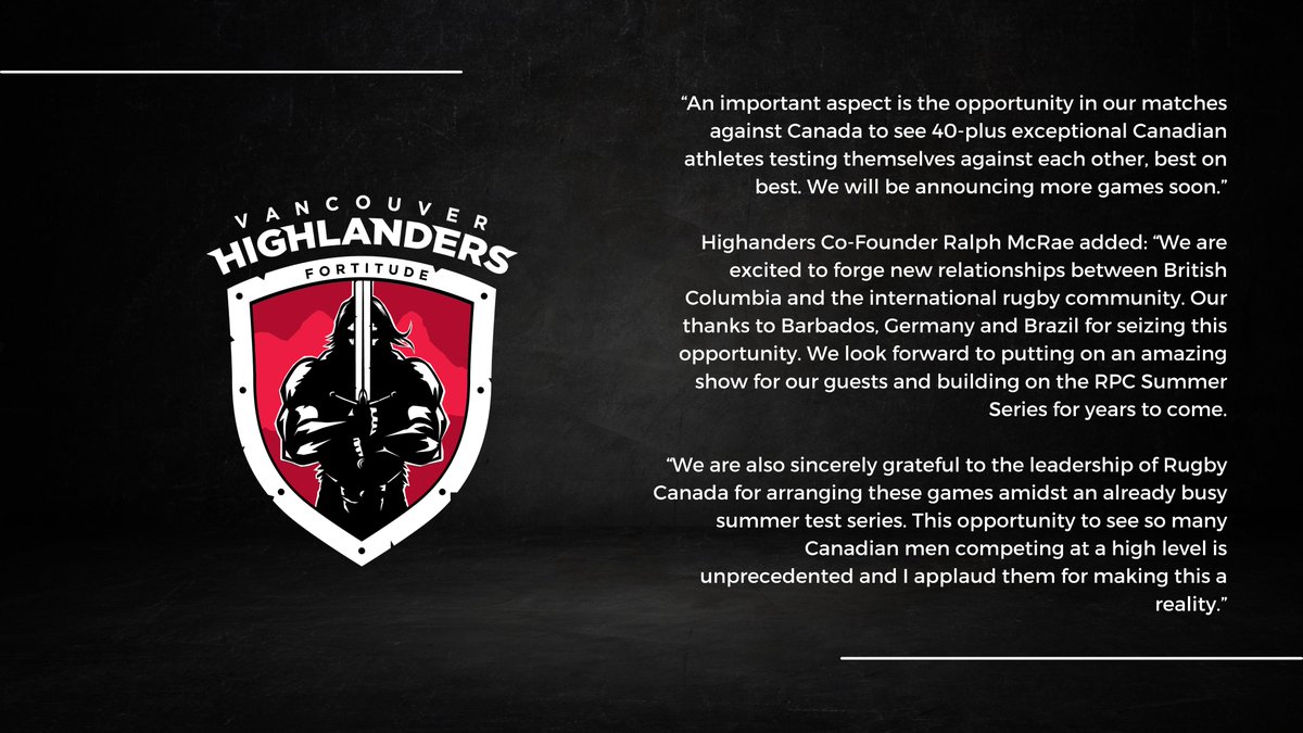 The Vancouver Highlanders announce the Rugby Players Challenge Summer Series! #VancouverHighlanders #RugbyAtItsBest #RugbyPlayersChallenge #SummerSeries 1/2