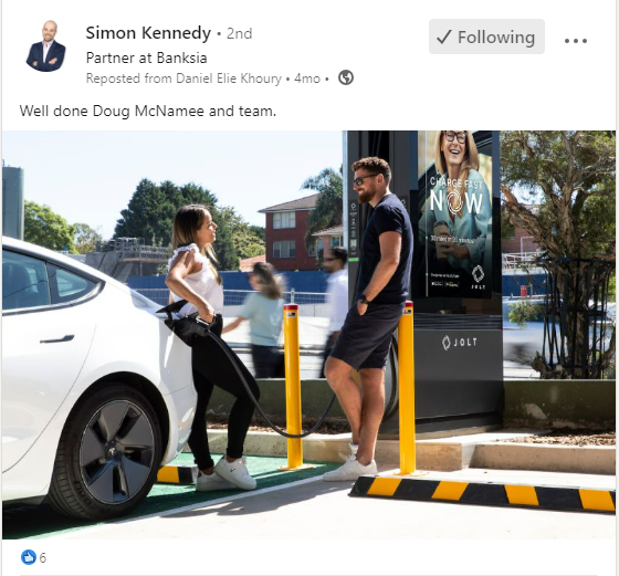 Simon Kennedy appears to be a fan of EVs and EV charging. Wonder how this squares off with the Ute tax and other Coalition lies. #CookVotes #auspol