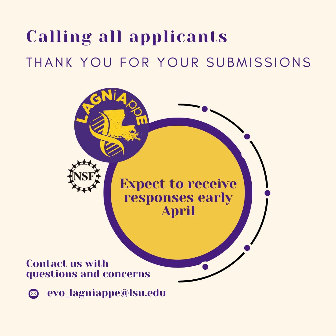 We want to thank to all applicants for being interested in the Louisiana Graduate Network in Applied Evolution. We started to review applications and you can expect to hear back early April. Feel free to reach out if you have questions #LSU #NSF #RaMP #postbacc