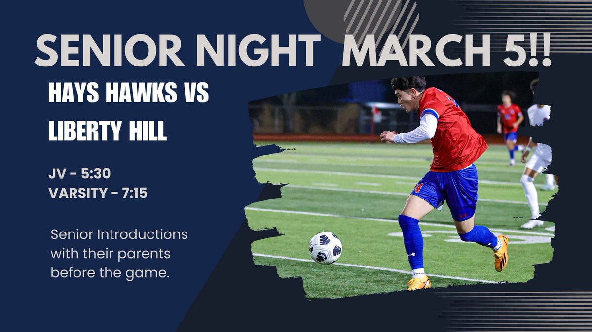 Come out and Support your Hays Hawks Boys Soccer team as we honor our Seniors before the game, and make one last push for a playoff spot at home.