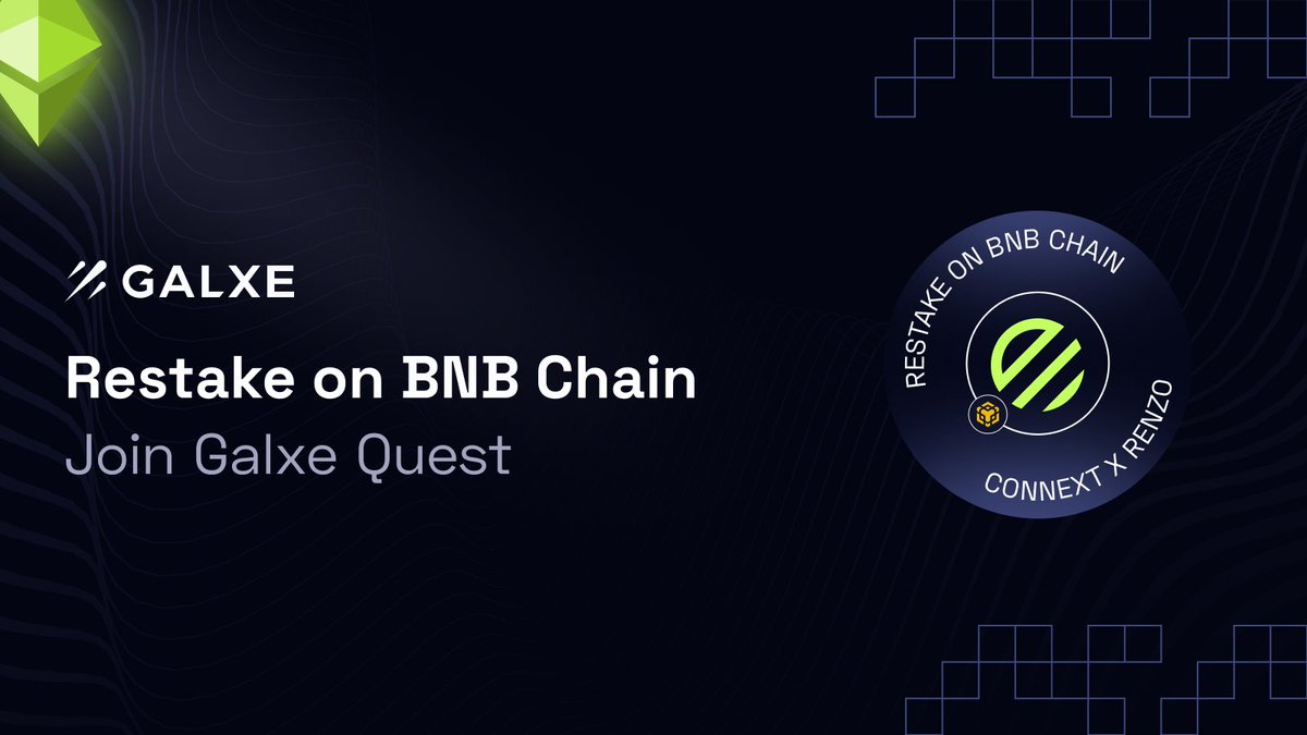 Native restaking @BNBCHAIN Quest is LIVE on @Galxe! How to participate? 1️⃣Like & Retweet announcement 2️⃣Restake & Receive on Renzo Join Quest below 👇🏻 galxe.com/RenzoProtocol/…