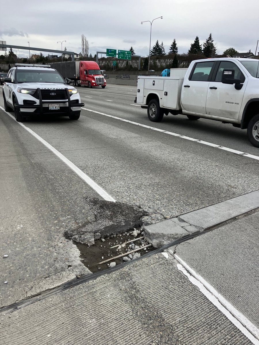 Heads up! We have to take care of an emergency pothole repair on I-5 southbound just before the exit to SR 16.  You'll see rolling slowdowns beginning at around 5 p.m. We know this is an inconvenience and we appreciate your patience.