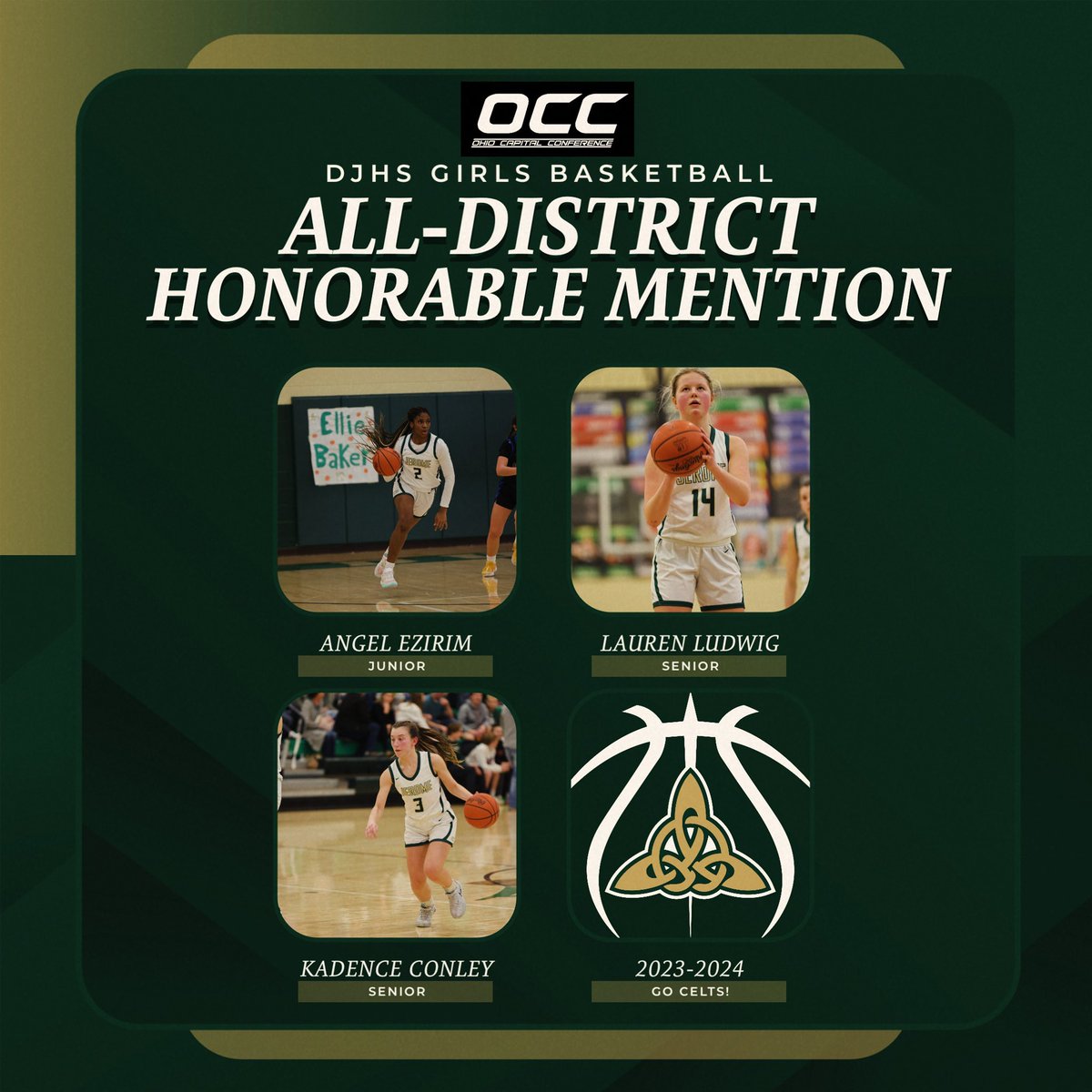 CONGRATS TO ANGEL, LAUREN, AND KADENCE for their All-Central District recognition 🤩 #GoCelts #TheGoldStandard