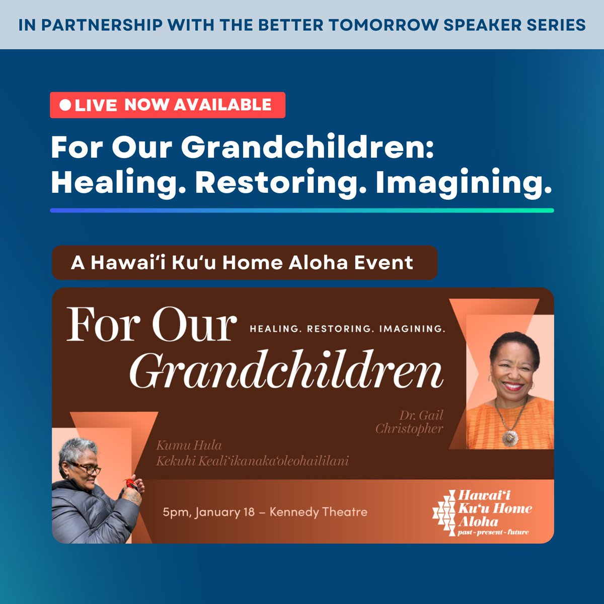 The Hawaiʻi Kuʻu Home Aloha event emphasized creating a world where our grandchildren can maintain spiritual connection to the land and prioritize voting!

Watch the event here: loom.ly/4520A0s
#ForOurGrandchildren #Healing #Restoring #Imagining #CommunityConversation