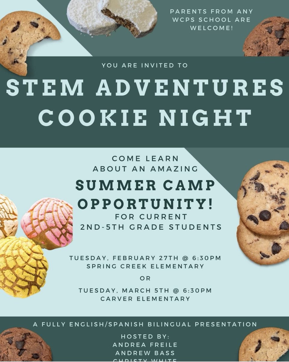 Can you say COOKIES??
We have a wonderful opportunity for our Carver families and students.

Does your child like STEM? We will have leaders from the district to share information and answer questions about a summer event.

We look forward to seeing you there!