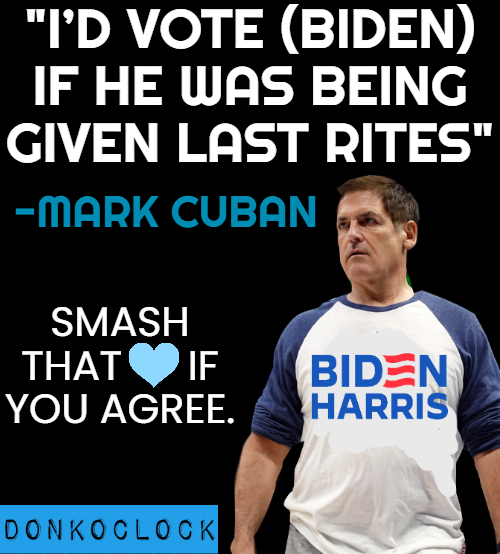 donkoclock's tweet photo. Mark Cuban endorsed Joe Biden &amp; Kamala Harris today! #BidenHarris2024

Drop a 💙 if you agree w/@mcuban! Let's get Dark Brandon 100 Million Votes! https://t.co/A2PcmoDX3p