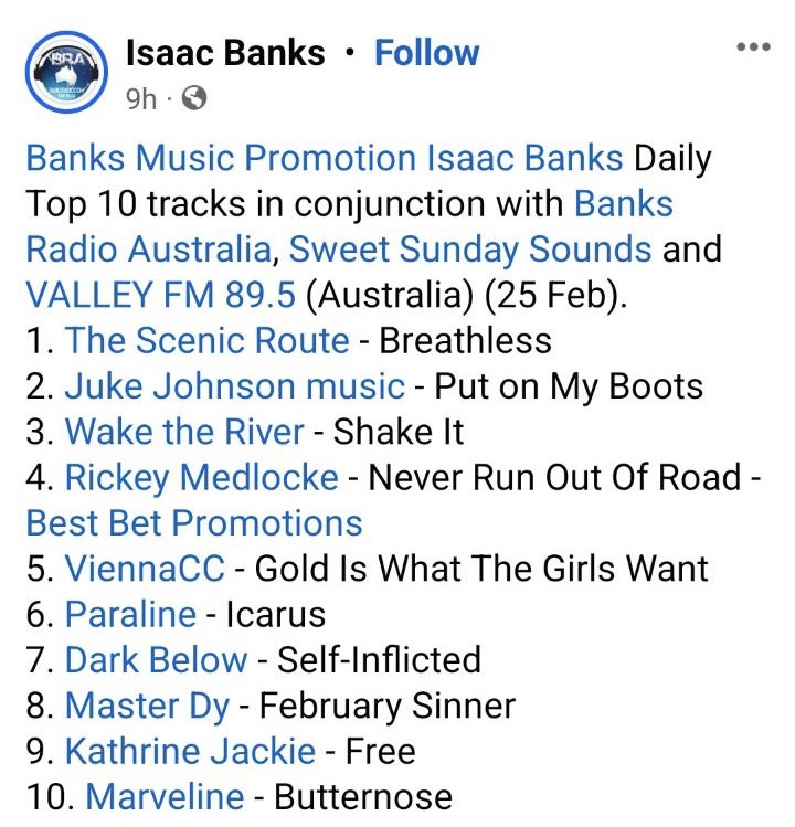 DarkBelowMusic's tweet photo. 'Self Inflicted' made Daily Top 10 Tracks in Australia!
Thank you @banks_radio_australia for the love & support!
Take a listen & tell us what you think!
https://t.co/g2MvnLtQ8y
#DarkBelow #JPSProductions #UMGStudios #fullcircleentertainment #rockband #newsingle #selfinflicted https://t.co/0MXU6EU8Dj