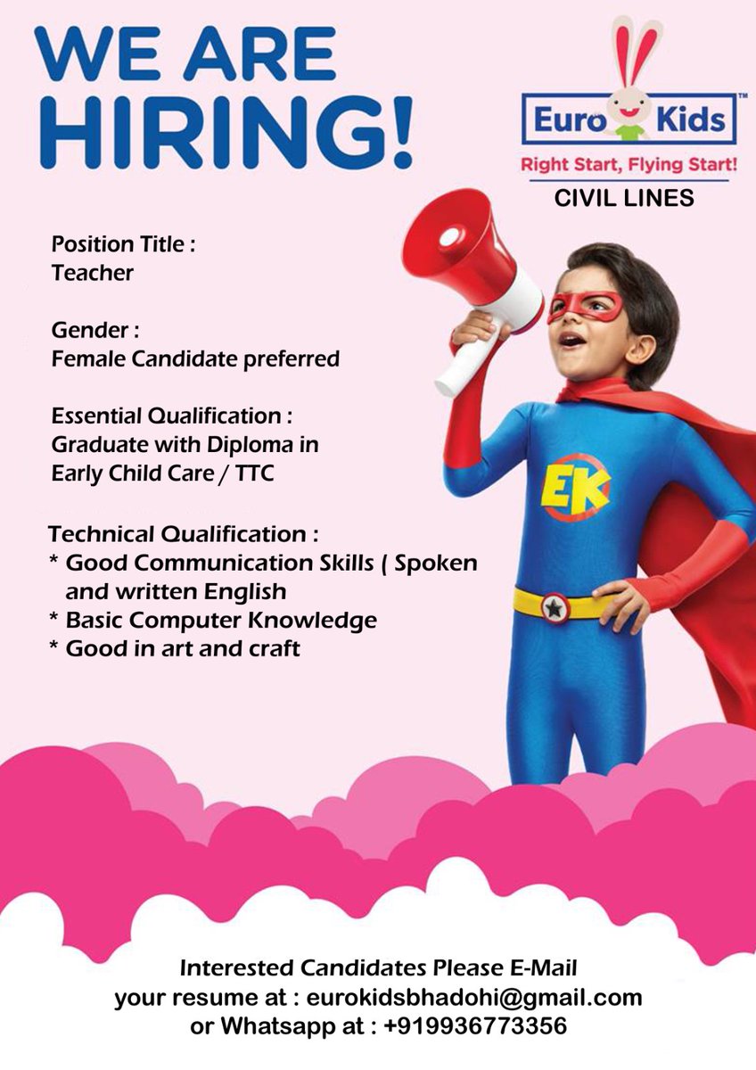 We're expanding our team at EuroKids and looking for passionate teachers to join us! If you love working with children and want to make a difference, apply now! #EuroKids #HiringTeachers #education