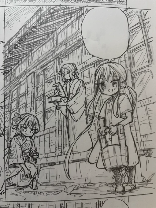16話の線画描き終わった時点のものとパソコンに取り込んでいろいろ直したもの 