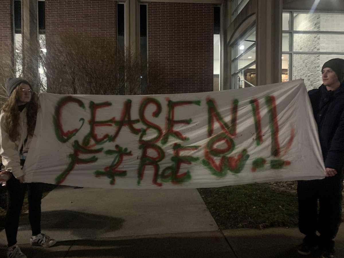 At Cedar Falls City Hall. Residents have been calling for the council to vote on a ceasefire resolution for months.