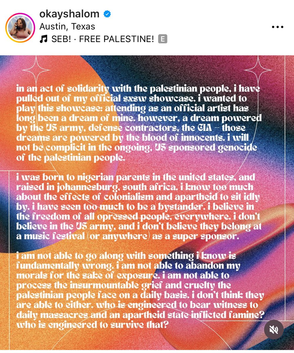 UMAW supports the Austin for Palestine coalition and artists like @sqrrlflwr @okayshalom and @elizamclamb , who have pulled out of their official SXSW showcases in solidarity with Palestine. Warmongers have no place at SXSW!