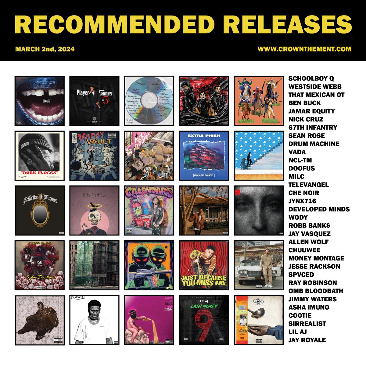 03.02.2024 | RECOMMENDED RELEASES 👑

crownthement.com/post/march-24-…