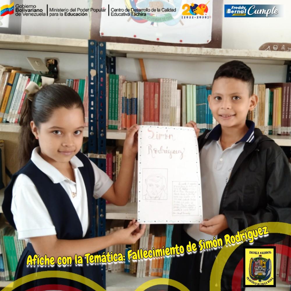 Presentación del Afiche. Temática : Fallecimiento de Simón Rodríguez. Escuela Nacional Francisco de Paula Reina. Municipio Ayacucho.