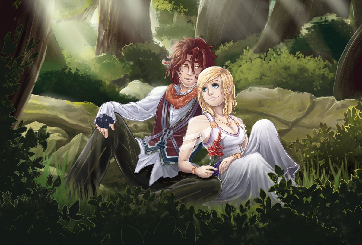 Justa  lil picture of Ardyn and Aera in the modern day, chillin in a forest.   It was my piece for the <a href="/ffxvreversebang/">FFXV Reverse Bang</a>  and Kittenfair wrote a beautiful story to go with it!  archiveofourown.org/works/54212782…