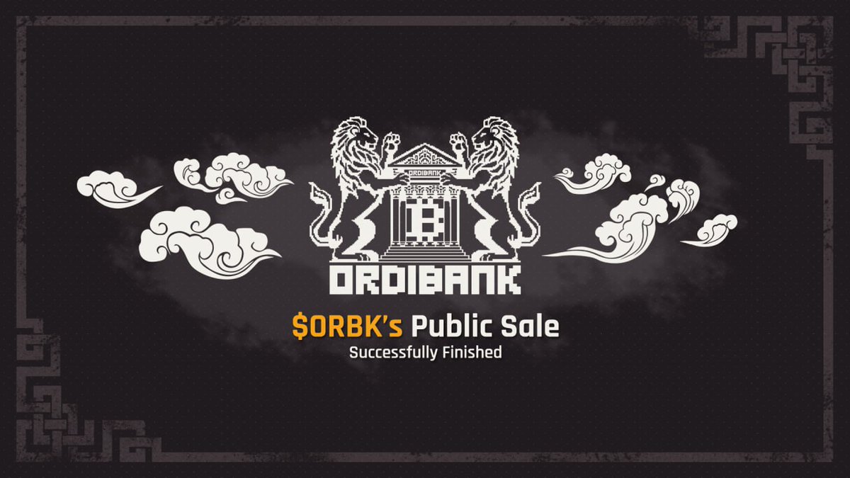 Ordibank's tweet photo. 🏛 The $ORBK Public Sale via an LBP on @FjordFoundry has ended 🏛

A big thank you to all Ordibankers for the incredible support, making this public sale a huge success! 🧡

Some updates, housekeeping &amp; precautions in the tweets below 🧵 1|3 https://t.co/760D6sc0mE