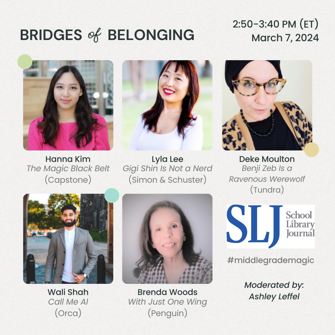 Join me and my fellow panelists at the FREE SLJ Middle Grade Magic event this Thursday (3/7/24)!❤️ We will be discussing how our identities and sense of belonging influenced our stories 🥰 @literarylyla @DekeMoulton @LifeAsWali slj.com/event/middle-g…