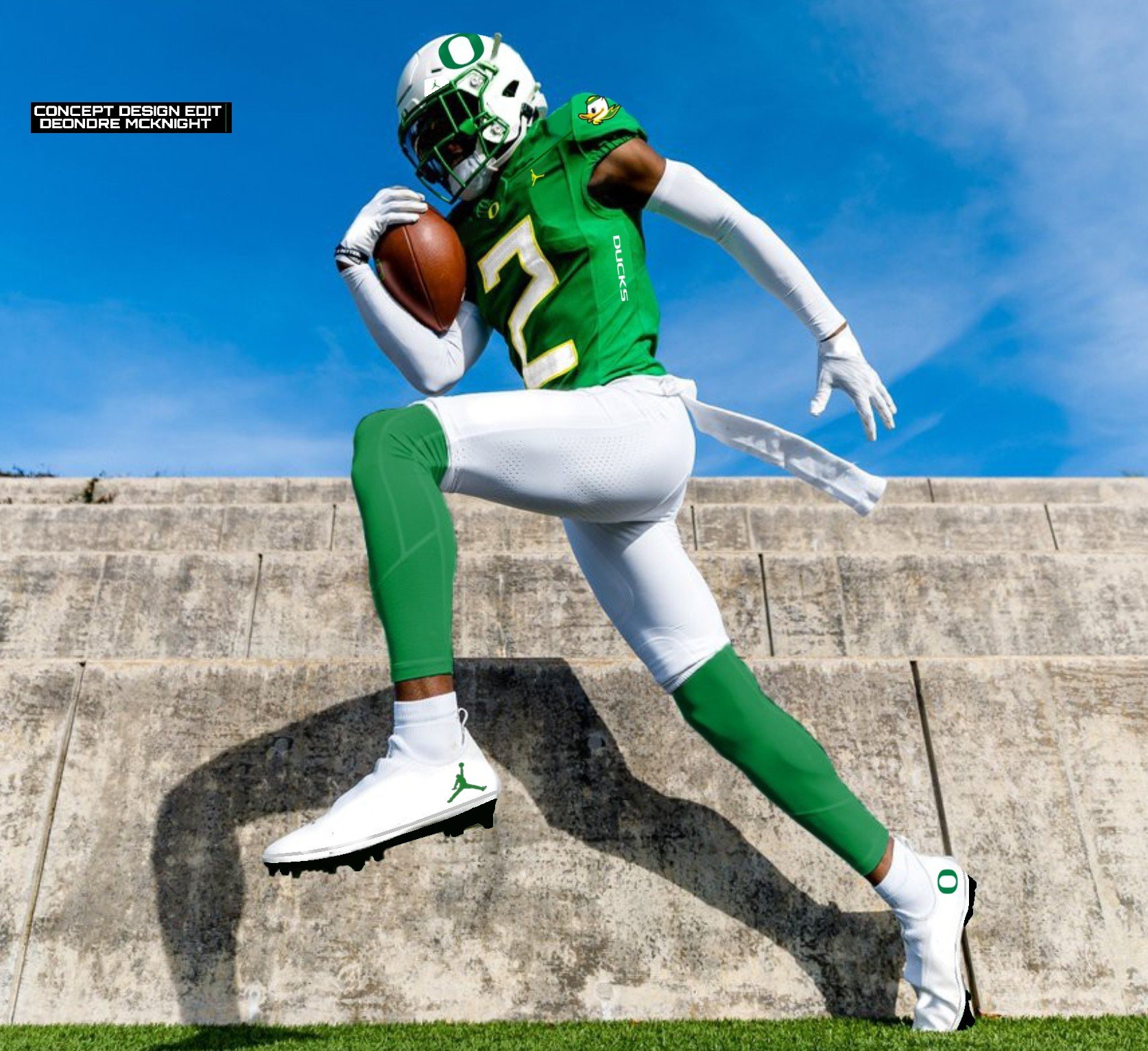 Deondre McKnight on X Oregon Ducks Jordan Apple Green White Uniform Concept. A simple fresh look No Jersey Wings Metallic Silver Jersey Number w Yellow Outline Not an actual uniform GoDucks