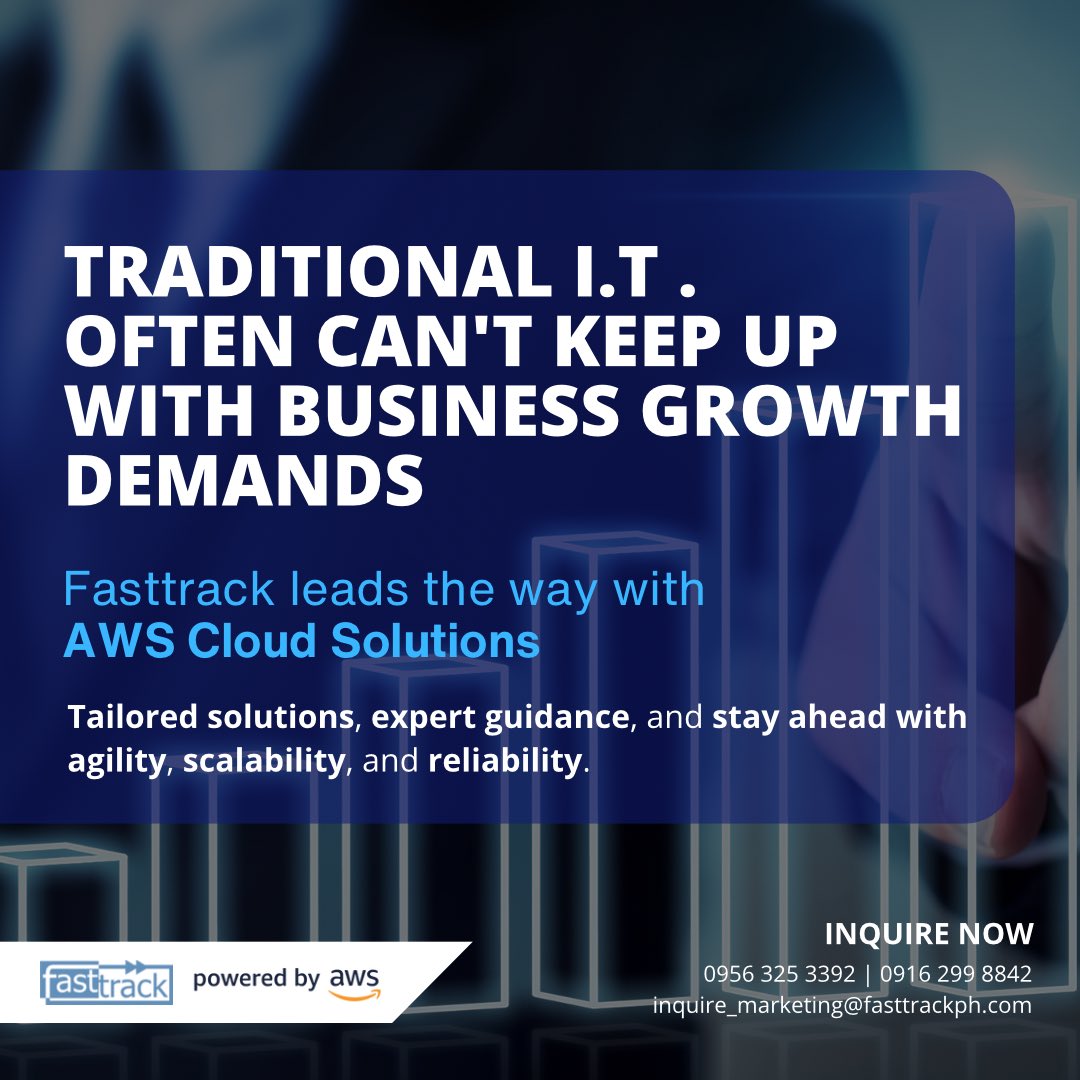 Fasttrack_PH's tweet image. Traditional IT infrastructure often can&apos;t keep pace with business expansion&apos;s demands for agility, scalability, and reliability.

Leverage AWS Cloud for tailored solutions, expert guidance, and stay ahead with agility, scalability, and reliability.

#AWS #AWSCloudSolutions