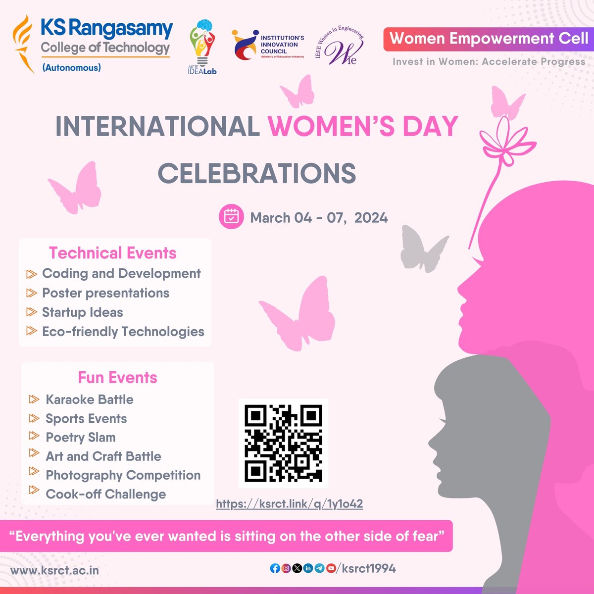 ksrct1994's tweet photo. #ksrct1994 #Women #Empowerment Cell organizes International #WomensDay #Celebration with various #Technical and #FunEvents during March 04-07, 2024.
Registration Link: https://t.co/QXMPWclt5H https://t.co/ZSOtVfqBtd