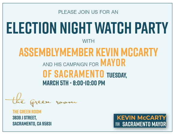 Join me tomorrow night as we watch election results. Hope to see you there. #SacMayor