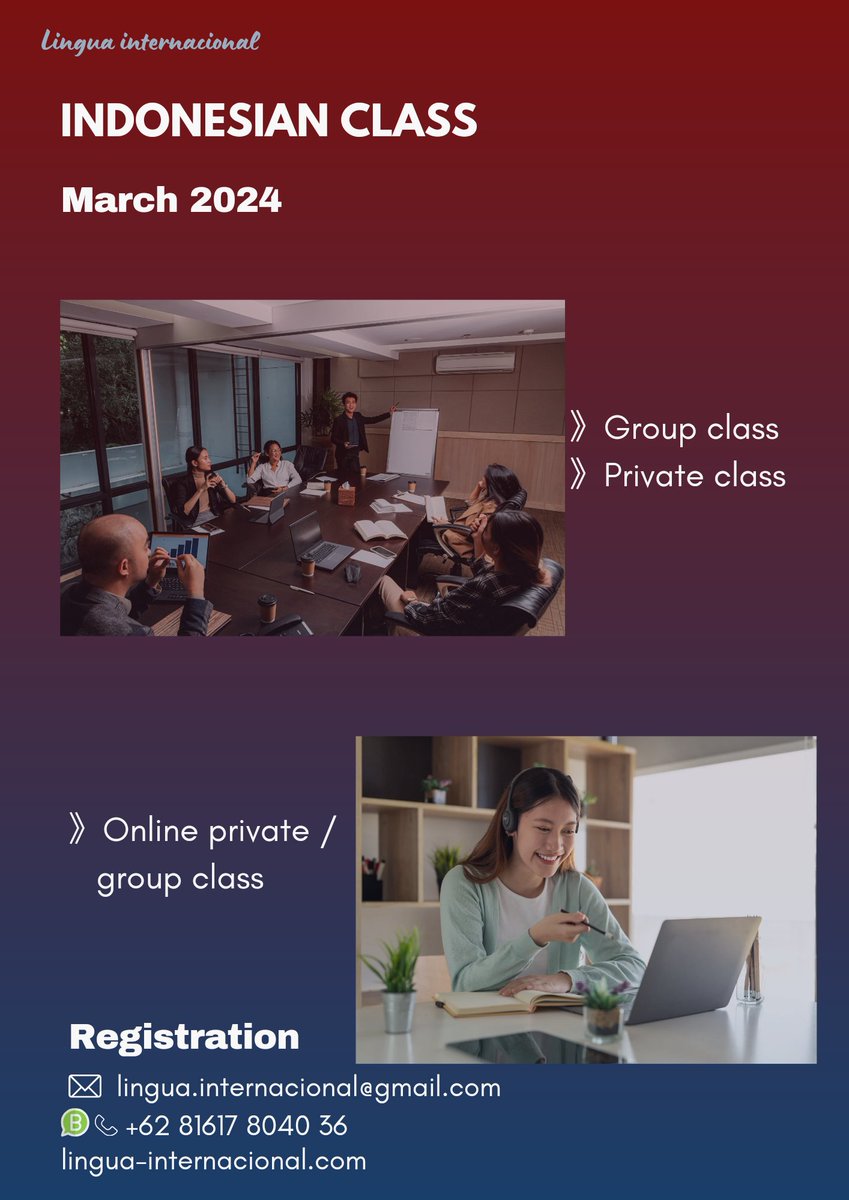 lingua_intl's tweet image. Our online Indonesian course are open for new registration. The group class will conducted on March 11th 2024. Sign yourself up by fill in this registration form
form.jotform.com/22374016657454…

#onlinecourse #Indonesianclass #privateclass #groupclass #bahasa #indonesia #BIPA #lesson