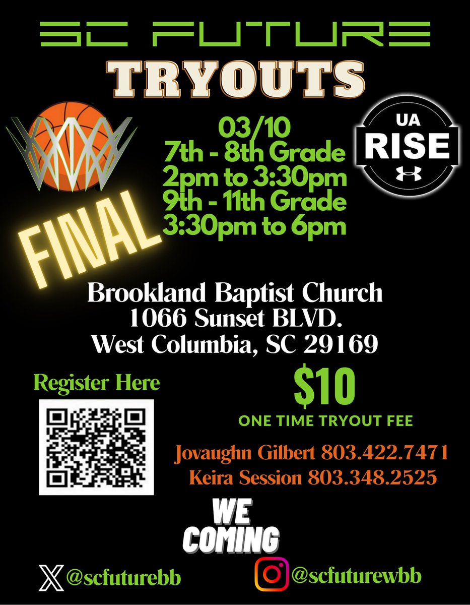 Last call… final cuts being made Sunday, so if you want to be apart of this train, you better bring your best, no spots are guaranteed. #SCFutureWBB #WeComing 💚🖤💪🏾🏀 @scfuturebb