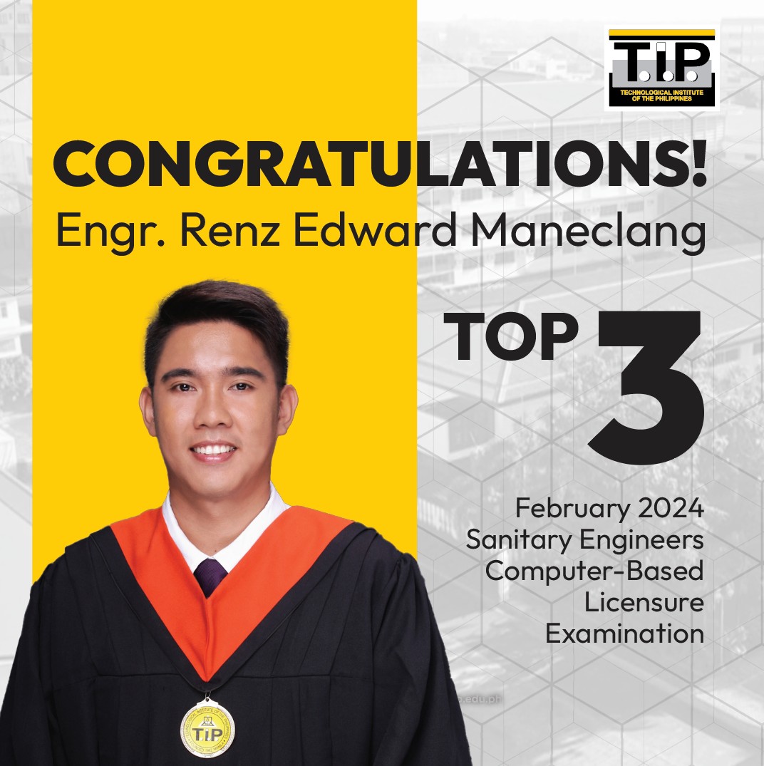 TIP1962official's tweet photo. T.I.P. applauds the outstanding achievements of Engr. Renz Edward Maneclang from our Environmental and Sanitary Engineering Program! 🌟 

Are you also interested to take up Environmental and Sanitary Engineering? Learn about the program here: https://t.co/nuAHQx7Igf

#TIPPride https://t.co/9cN7sMg4dn