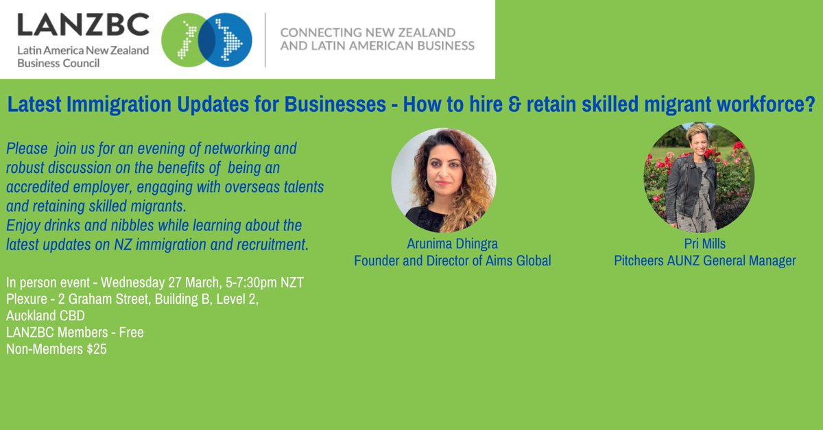 You are invited to our next in person event on March 27 at 5pm: 'Latest Immigration Update for Business - how to hire and retain skilled migrant workforce'. Thanks Plexure for hosting our event To register: lanzbc.co.nz/events/upcomin…