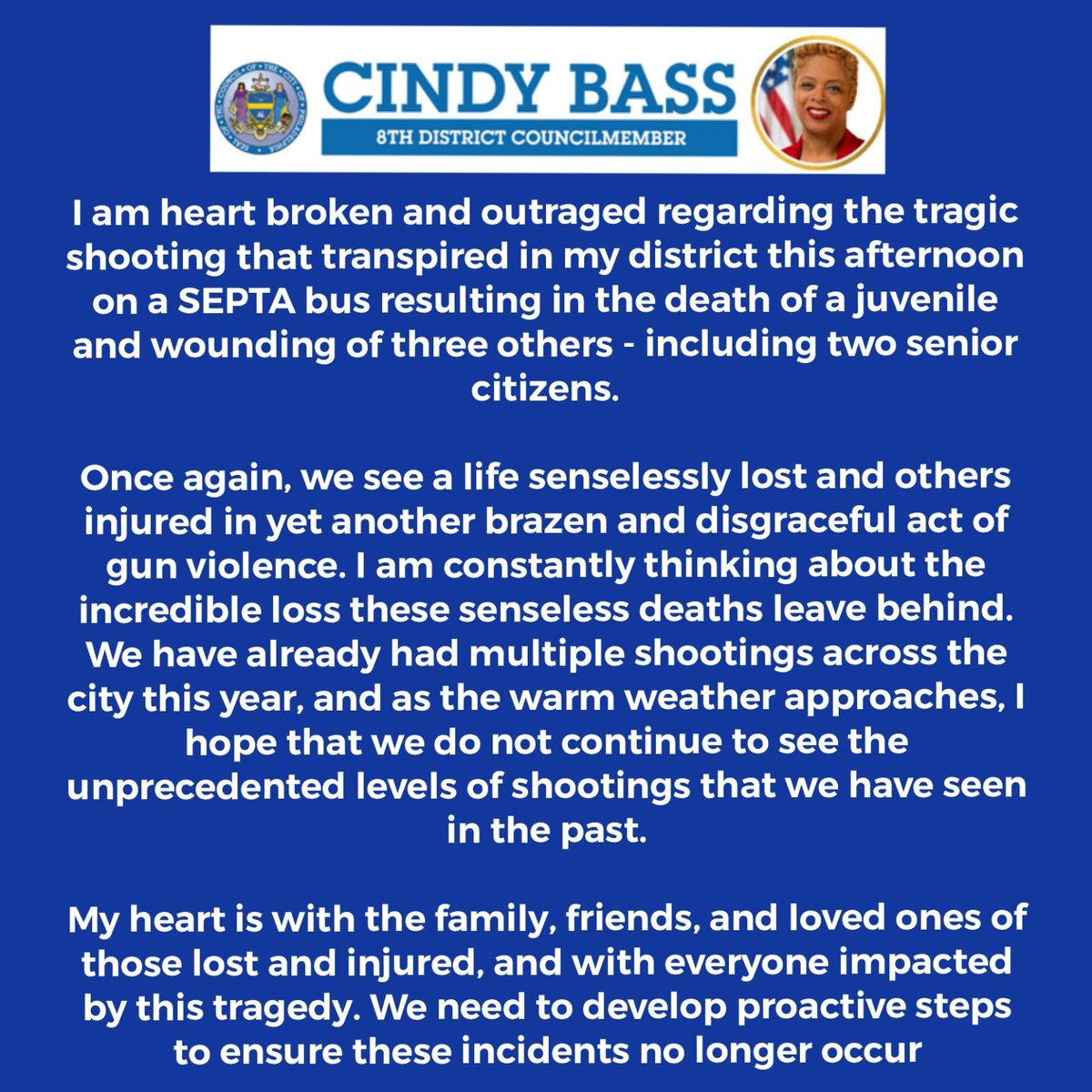 Councilwoman Bass’ statement regarding today’s tragic events.