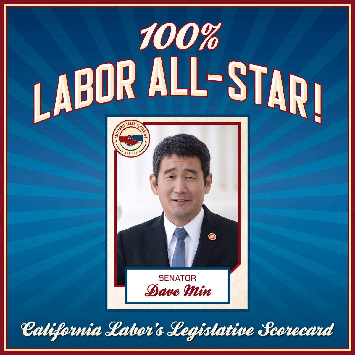 CaliforniaLabor's tweet photo. 🎉Applauding Senator Dave Min on being a 2023 Labor All-Star! Thank you Senator for standing with working Californians on our priority bills!
https://t.co/wVrf3m1L1D #CALabor https://t.co/ybCbP3zaXa