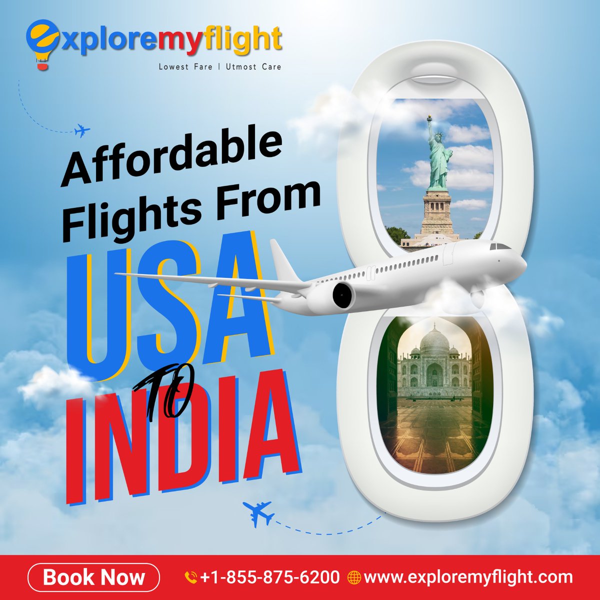 Embark on your dream journey with Explore My Flight!
Discover the best and cheapest air tickets from USA/CANADA/AUSTRALIA. Plus, unlock unbeatable deals on affordable flights from the USA to INDIA.
Contact Now for exclusive deals:
☎ +1 845 875 9777
☎ +91 8884000095