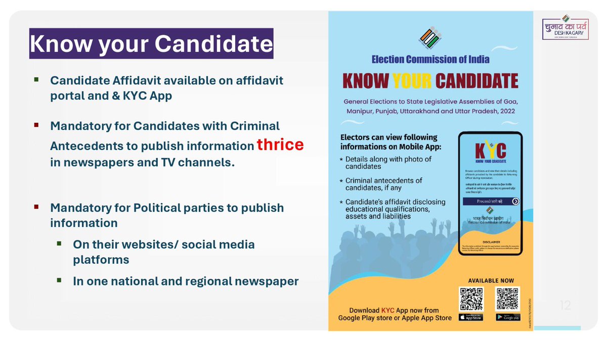 We are deploying technology in a big way to cover all aspects of #FreeandFairElections For Voters —> #VoterHelplineApp, #KnowYourCandidate, #cVigil For Candidates —> #SuvidhaPortal for election related facilities, filing documents For Authorities —> #ESMS We are #TechReady 12/n