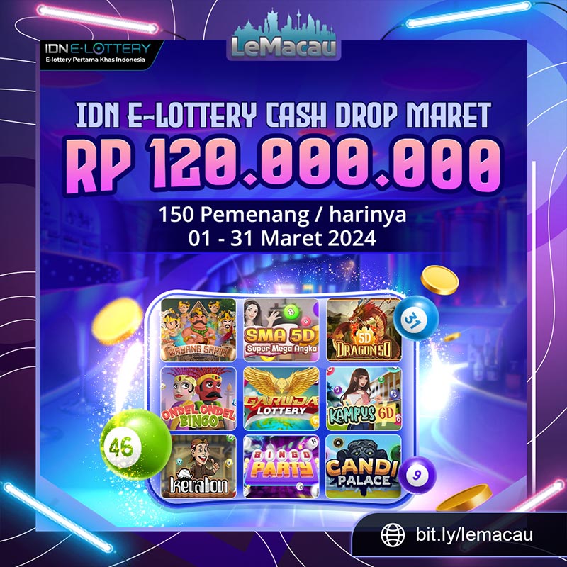 LemacauO's tweet photo. 💰✨ Bergabunglah dalam Turnamen IDN E-Lottery Cash Drop bulan Maret dan raih hadiah fantastis! Dari 01-31 Maret 2024  Dengan total hadiah 120 juta, siapa tahu Anda bisa menjadi salah satu dari 150 pemenang setiap hari exclusive di LEMACAU! 🌟 Daftarkan diri Anda sekarang ! https://t.co/nSzkdZ4VMq