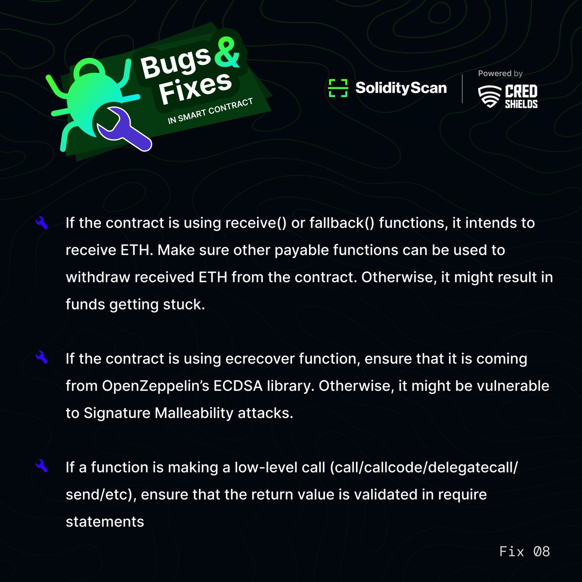 Bugs beware! We've got the antidote. Stay tuned for savvy fixes and code-saving tips. Let's make your code smoother than ever! 🐞 #BugHunt #SmartContracts #Web3