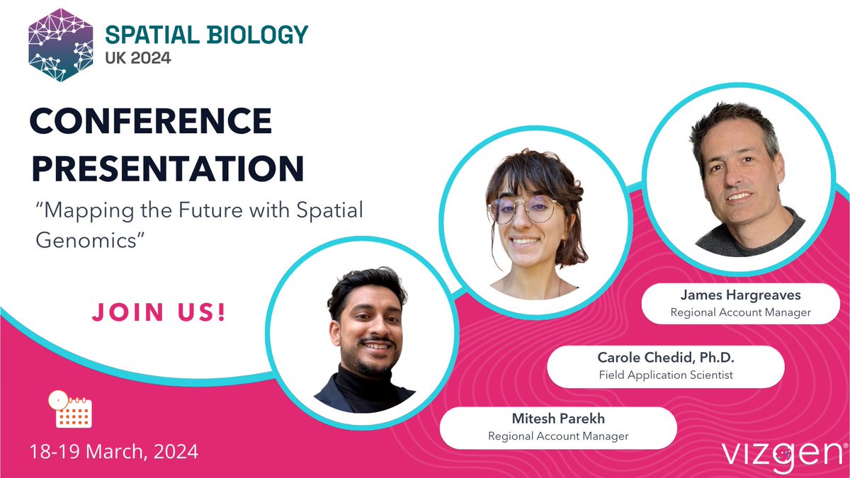 vizgen_inc's tweet image. Mark your calendars for the Spatial Biology UK and swing by booth 10 to chat with the #VIZGEN team and discover how #SPATIALMULTIOMICS can enhance your research. Make sure to catch James Hargreaves' talk on "Mapping the Future with Spatial Genomics"
#MERSCOPE #MERFISH #SingleCell